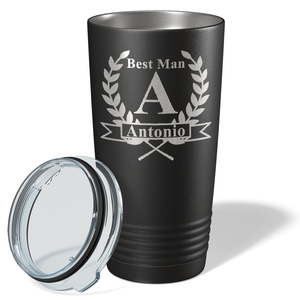 Wreath Monogram Groomsmen on Black 20 oz Stainless Stell Tumbler