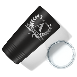 Wreath Monogram Groomsmen on Black 20 oz Stainless Stell Tumbler