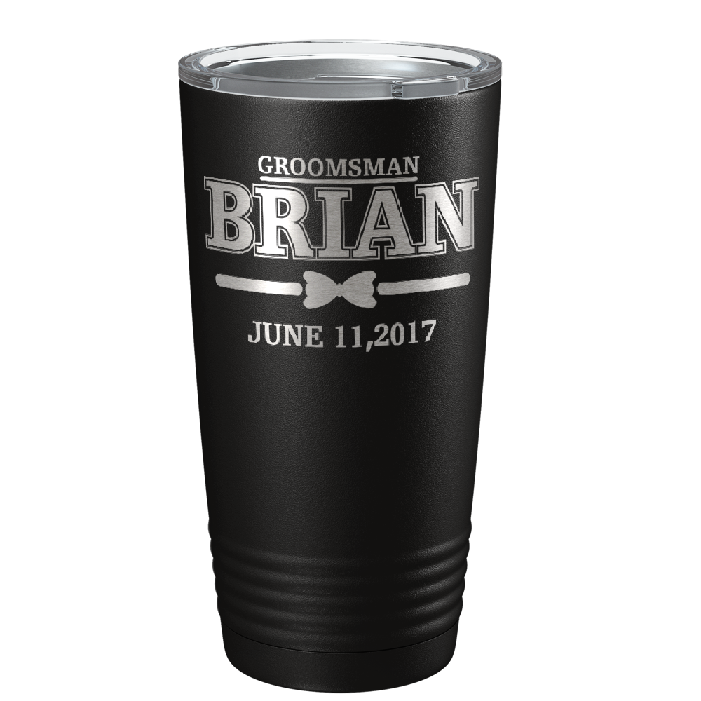 Dated Bow Tie Groomsmen on Black 20 oz Stainless Stell Tumbler