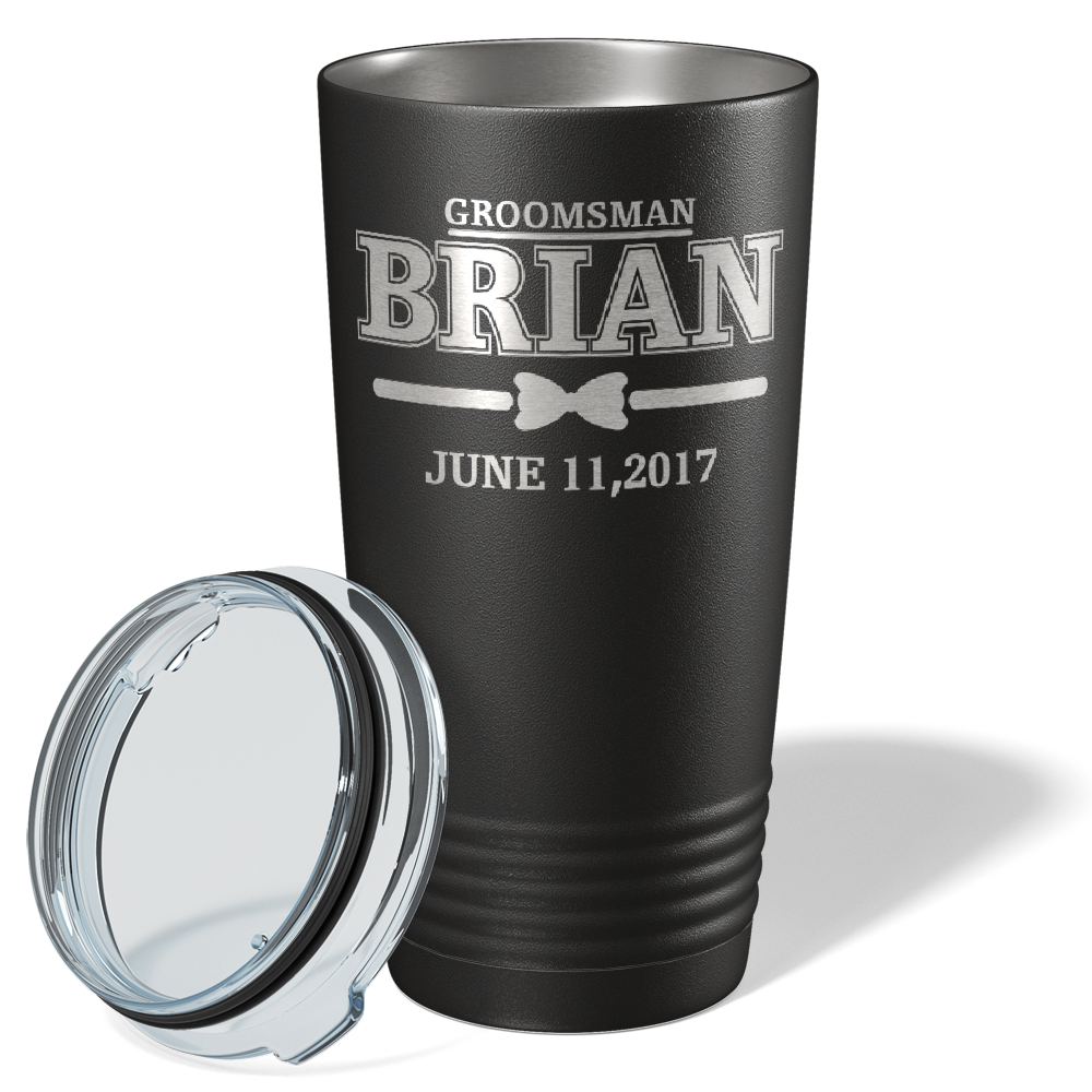 Dated Bow Tie Groomsmen on Black 20 oz Stainless Stell Tumbler