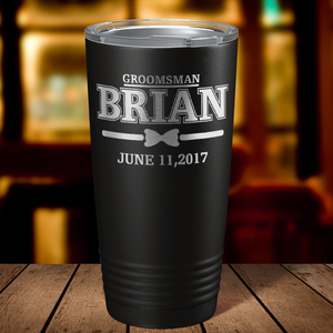 Dated Bow Tie Groomsmen on Black 20 oz Stainless Stell Tumbler