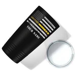 Personalized Distressed Thin Gold Line Flag Dispatcher White 20oz Black Tumbler