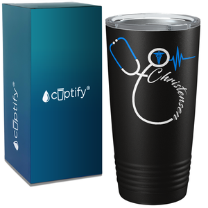 Doctors Stethoscope Blue White on Black 20oz Tumbler