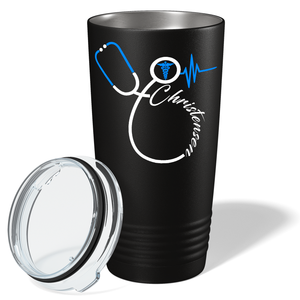 Doctors Stethoscope Blue White on Black 20oz Tumbler