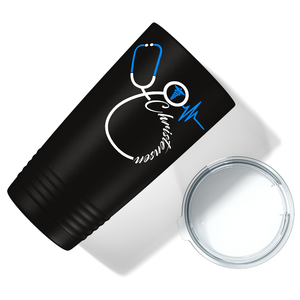 Doctors Stethoscope Blue White on Black 20oz Tumbler