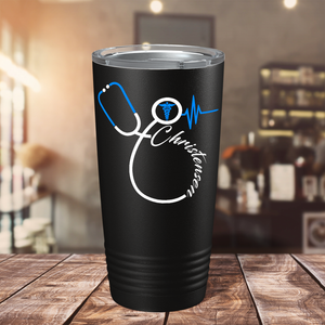 Doctors Stethoscope Blue White on Black 20oz Tumbler