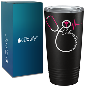 Doctors Stethoscope Pink White on Black 20oz Tumbler