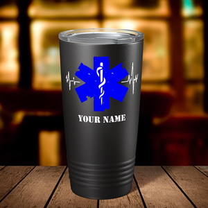 Personalized EMS Star of Life Pulse Caduceus Paramedic 20oz Black Tumbler