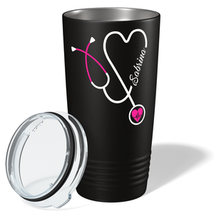 Personalized Pink Stethoscope Nurse Heart Black 20oz Tumbler