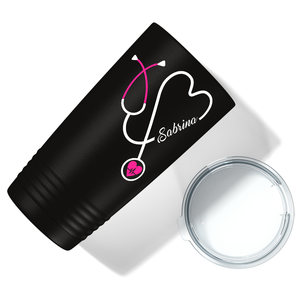 Personalized Pink Stethoscope Nurse Heart Black 20oz Tumbler