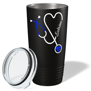 Personalized Blue Stethoscope Nurse Heart Black 20oz Tumbler