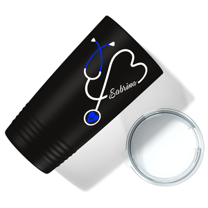 Personalized Blue Stethoscope Nurse Heart Black 20oz Tumbler