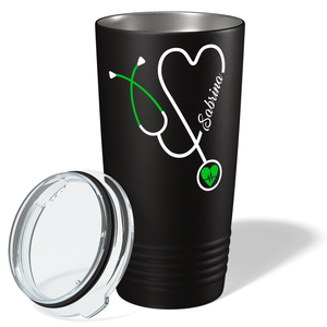 Personalized Green Stethoscope Nurse Heart Black 20oz Tumbler