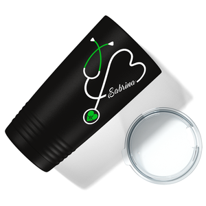 Personalized Green Stethoscope Nurse Heart Black 20oz Tumbler