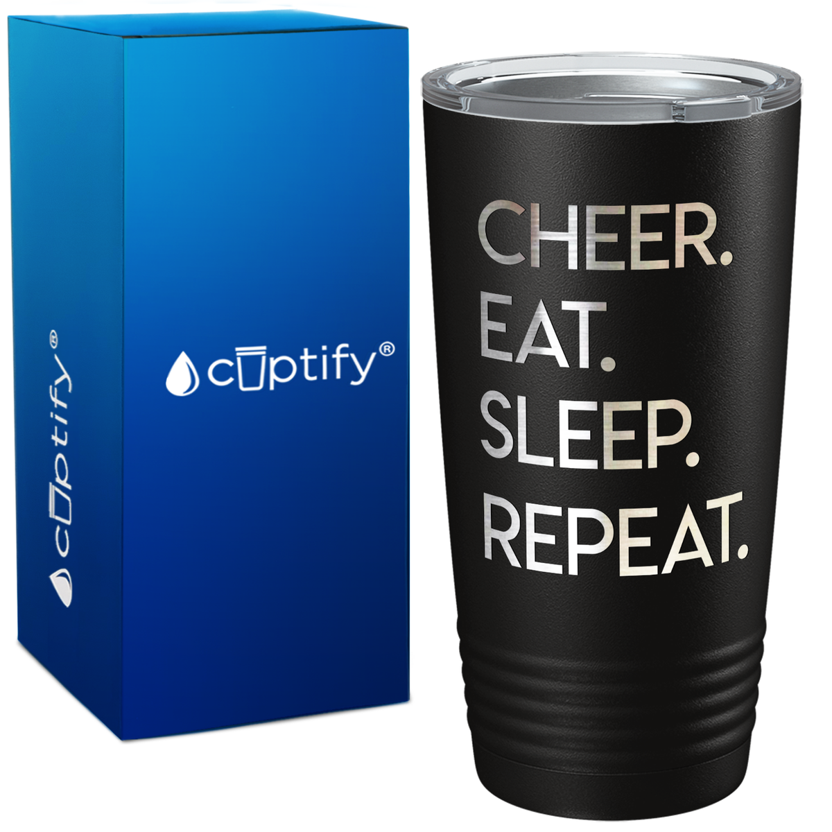 Eat Sleep Cheer Repeat on 20oz Tumbler