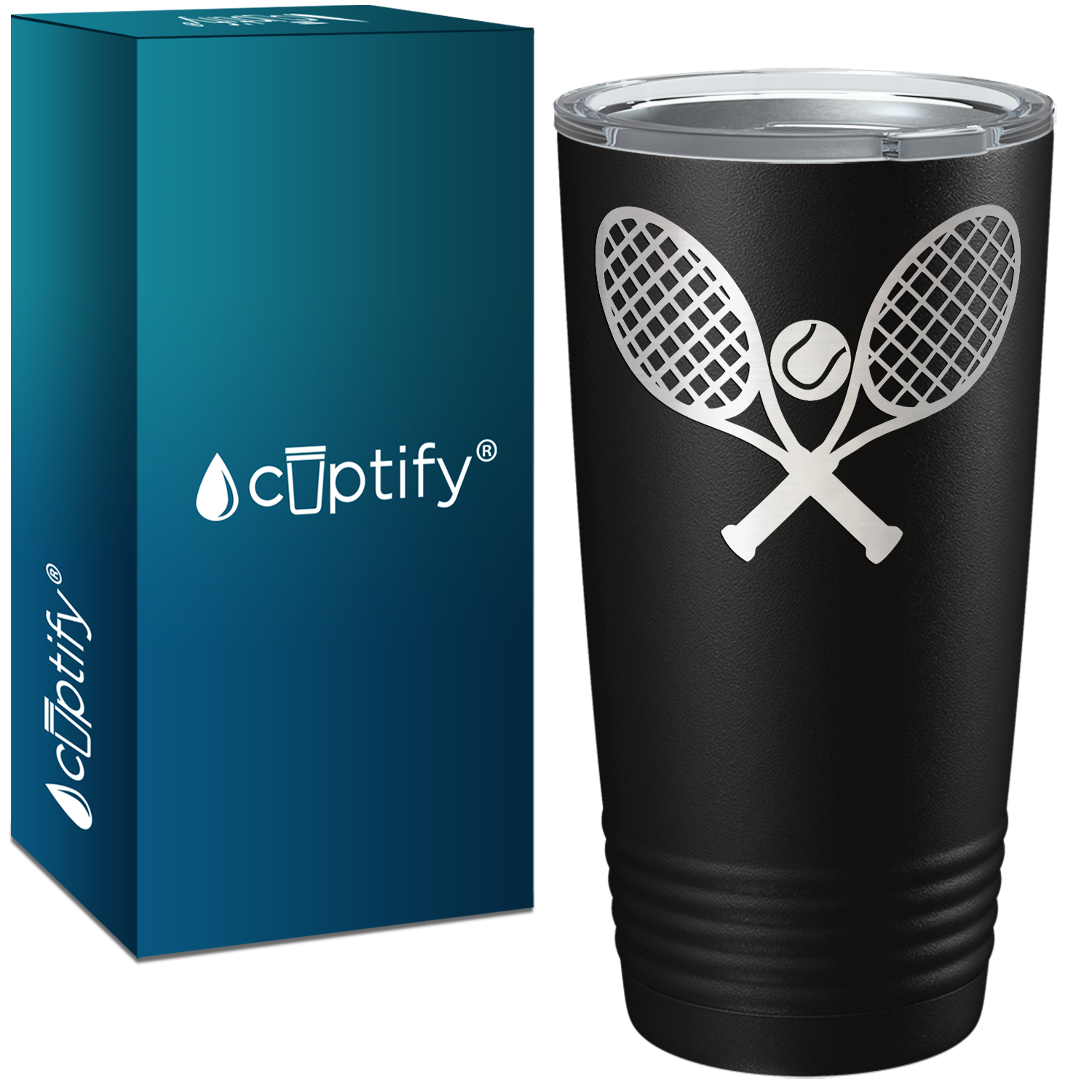 Tennis Rackets and Ball Laser Engraved on Stainless Steel Tennis Tumbler