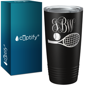 Personalized Monogrammed Tennis Ball and Racket Laser Engraved on Stainless Steel Tennis Tumbler