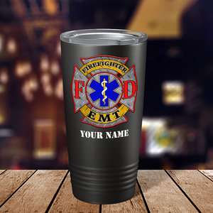 Personalized Firefighter EMT Badge Paramedic 20oz Black Tumbler