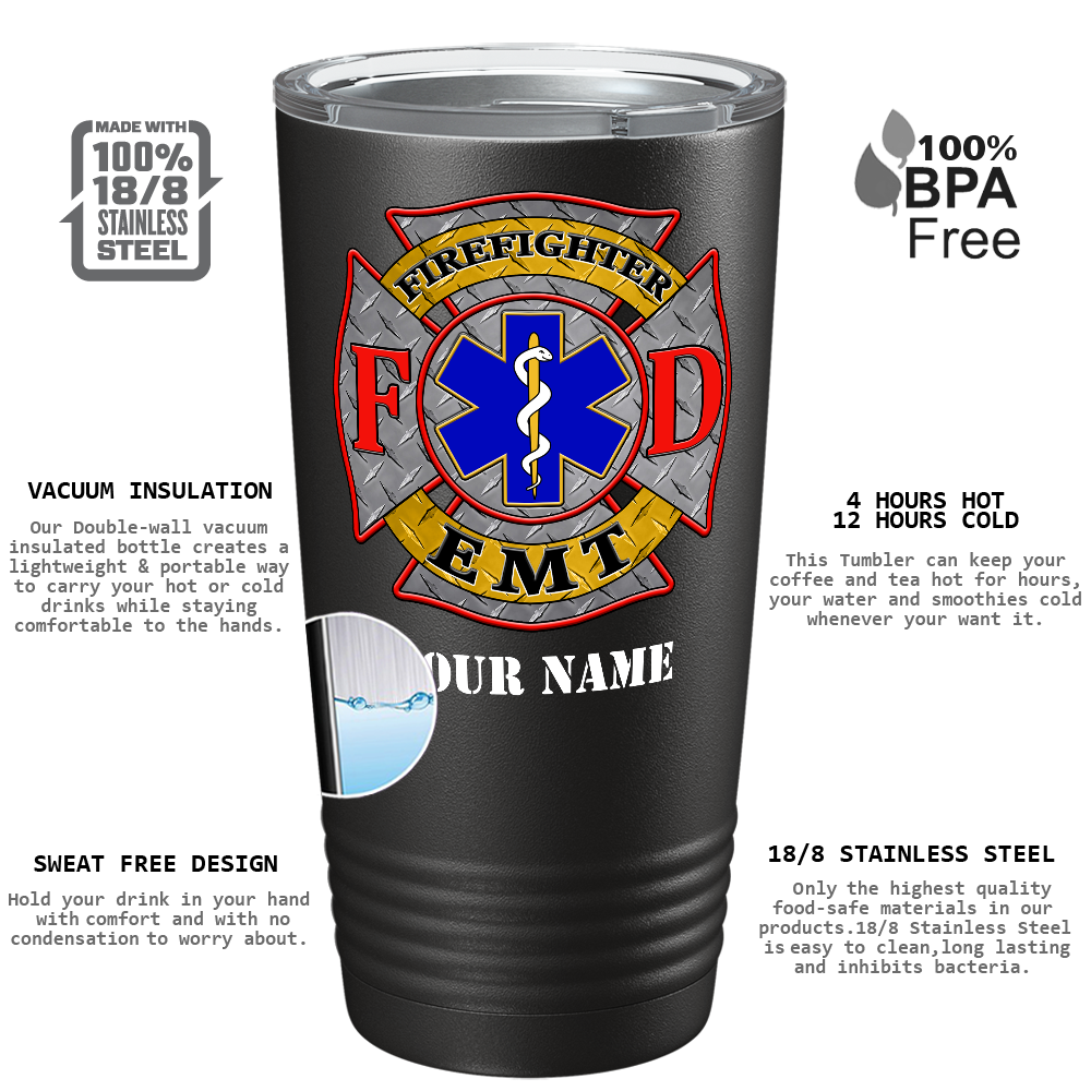 Personalized Firefighter EMT Badge Paramedic 20oz Black Tumbler