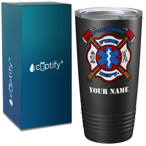 Personalized Firemedic Fire Department Badge Paramedic 20oz Black Tumbler