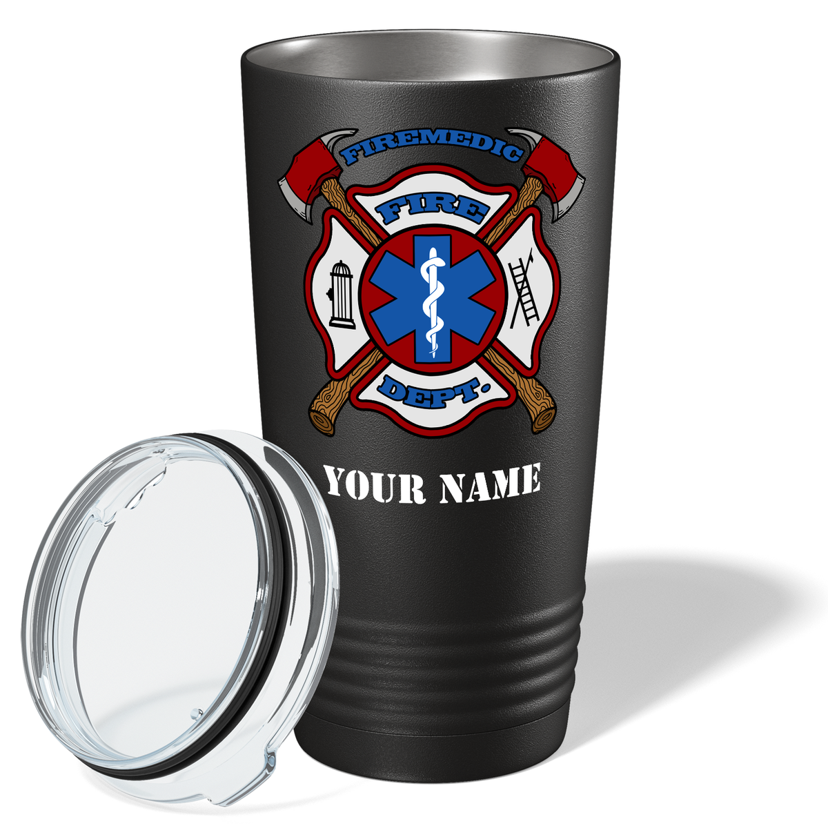 Personalized Firemedic Fire Department Badge Paramedic 20oz Black Tumbler