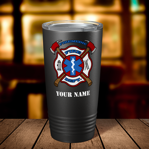 Personalized Firemedic Fire Department Badge Paramedic 20oz Black Tumbler