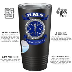 EMS Blue on Call for LIFE Paramedic 20oz Black Tumbler