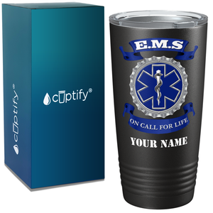 Personalized EMS Blue on Call for LIFE Paramedic 20oz Black Tumbler