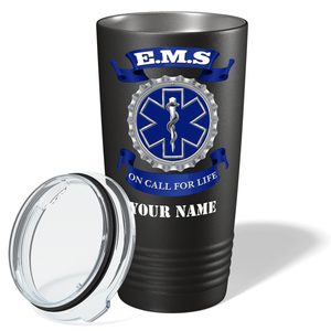 Personalized EMS Blue on Call for LIFE Paramedic 20oz Black Tumbler