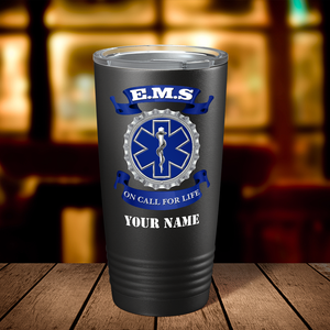 Personalized EMS Blue on Call for LIFE Paramedic 20oz Black Tumbler