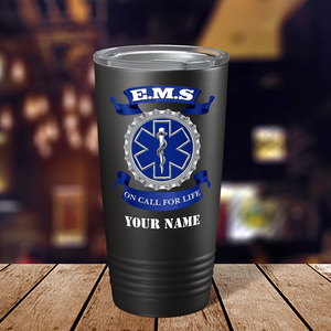 Personalized EMS Blue on Call for LIFE Paramedic 20oz Black Tumbler