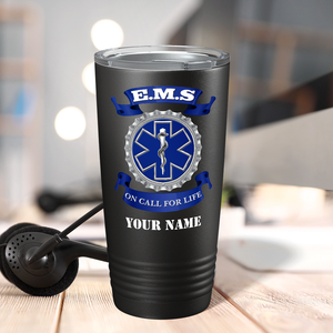 Personalized EMS Blue on Call for LIFE Paramedic 20oz Black Tumbler