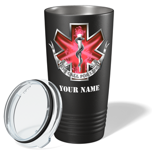 Personalized Red On Call for Life Paramedic 20oz Black Tumbler