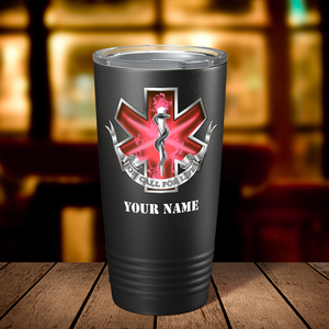 Personalized Red On Call for Life Paramedic 20oz Black Tumbler