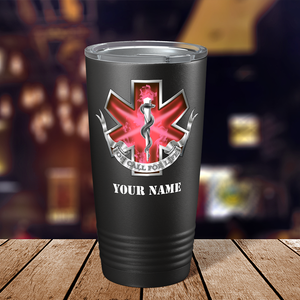 Personalized Red On Call for Life Paramedic 20oz Black Tumbler