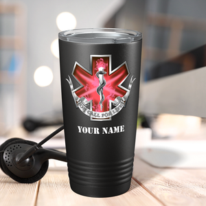 Personalized Red On Call for Life Paramedic 20oz Black Tumbler
