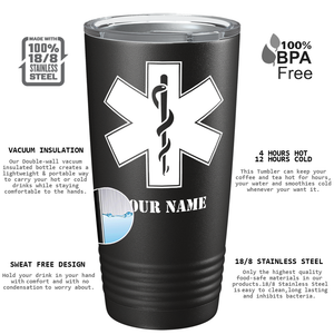 Personalized EMT EMS Caduceus Silhouette Paramedic 20oz Black Tumbler