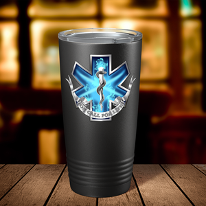 Blue On Call for Life Paramedic 20oz Black Tumbler