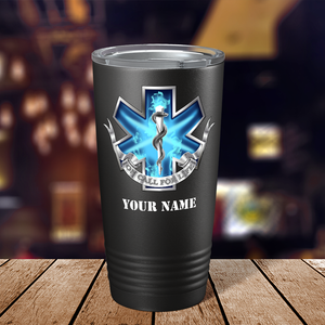 Personalized Blue On Call for Life Paramedic 20oz Black Tumbler