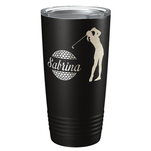 Personalized Female Golfer Laser Engraved on Stainless Steel Golf Tumbler