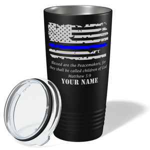 Personalized Police Thin Blue Flag Peacemakers 20oz Black Tumbler