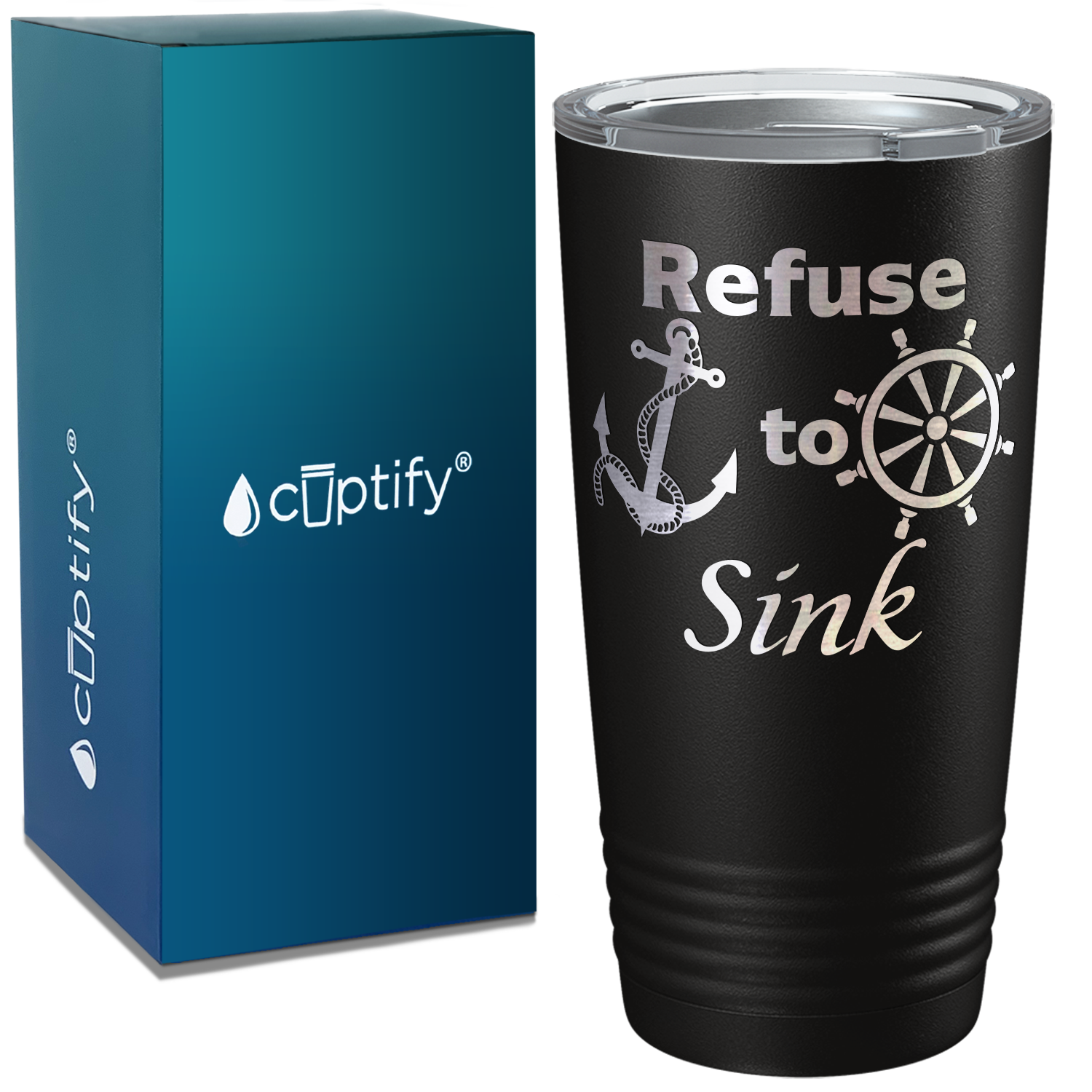 Refuse to Sink on White 20 oz Stainless Steel Tumbler