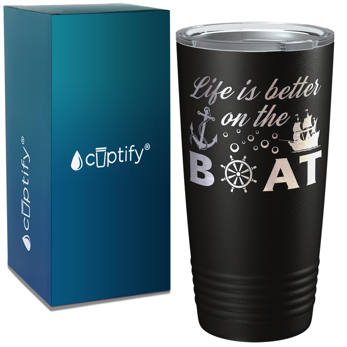 Life is Better on the Boat Sailing on White 20 oz Stainless Steel Tumbler