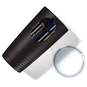 Personalized Police Spartan Helmet Thin Blue Line 20oz Black Tumbler