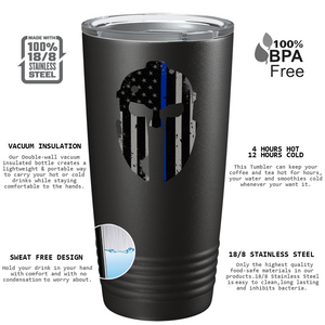 Personalized Police Spartan Helmet Thin Blue Line 20oz Black Tumbler