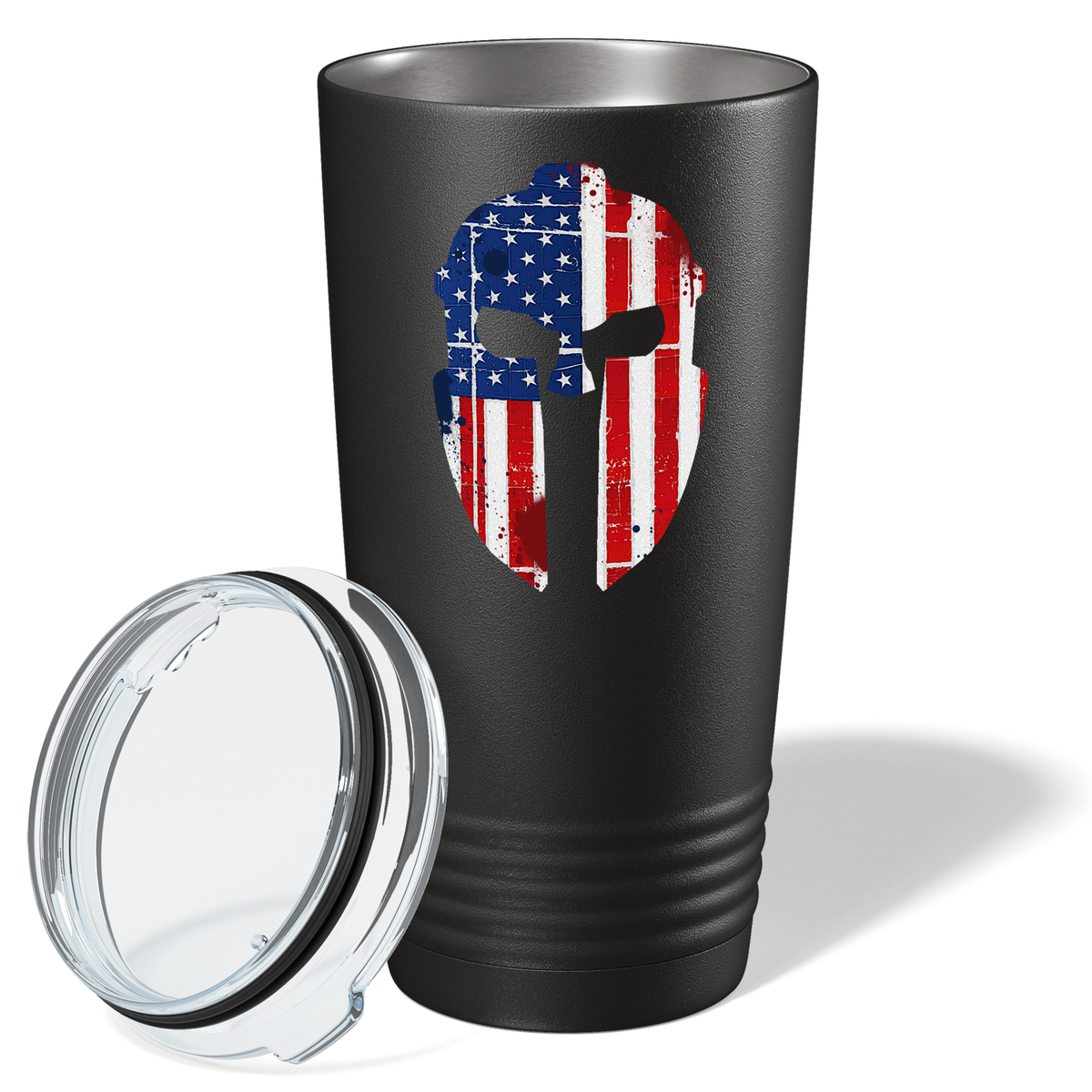 Spartan Helmet American Flag Police 20oz Black Tumbler