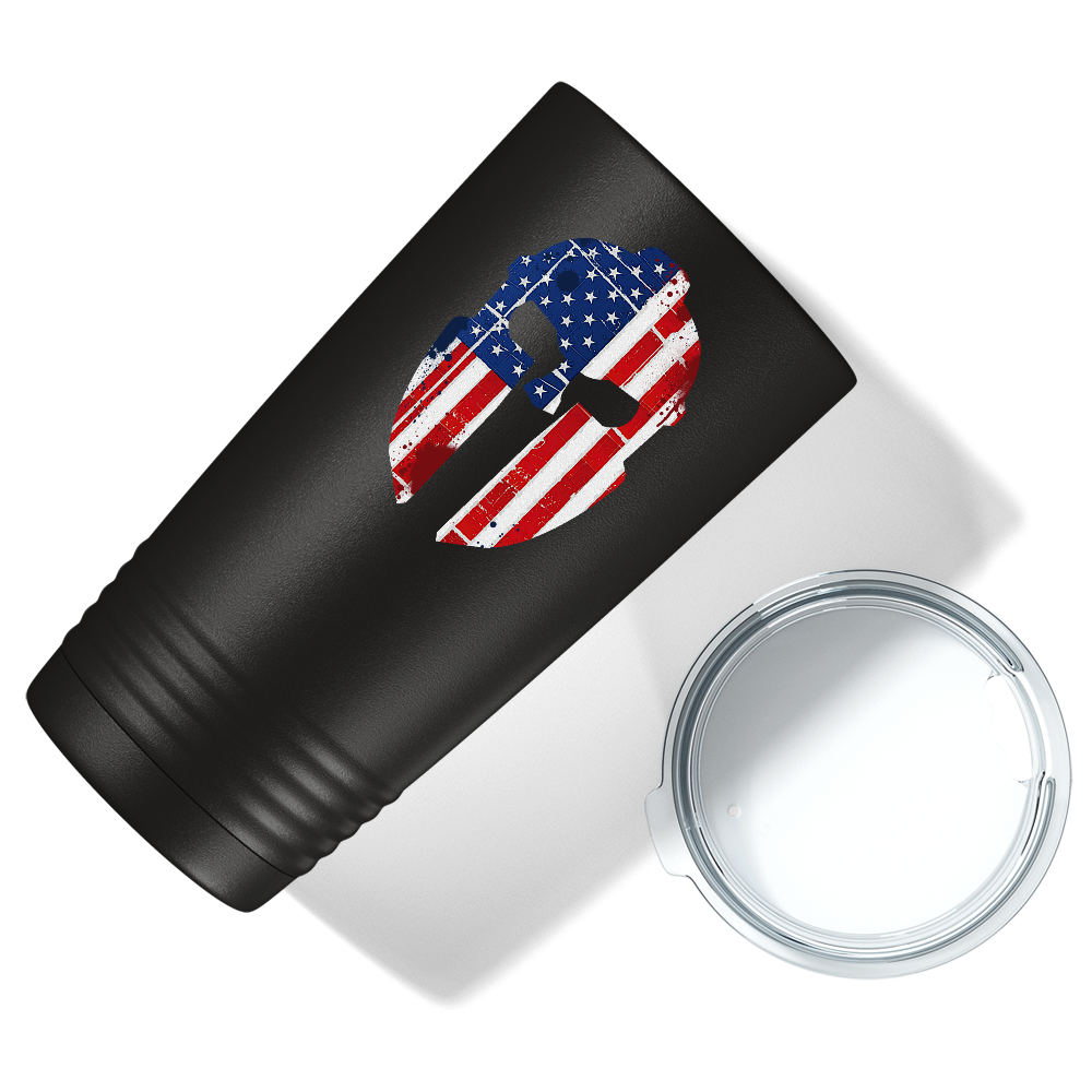 Spartan Helmet American Flag Police 20oz Black Tumbler