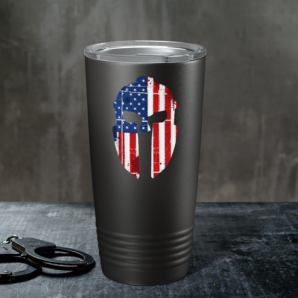 Spartan Helmet American Flag Police 20oz Black Tumbler