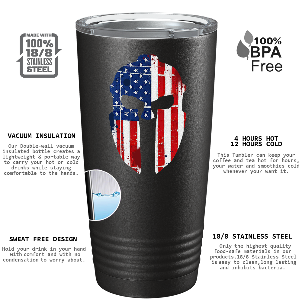 Spartan Helmet American Flag Police 20oz Black Tumbler