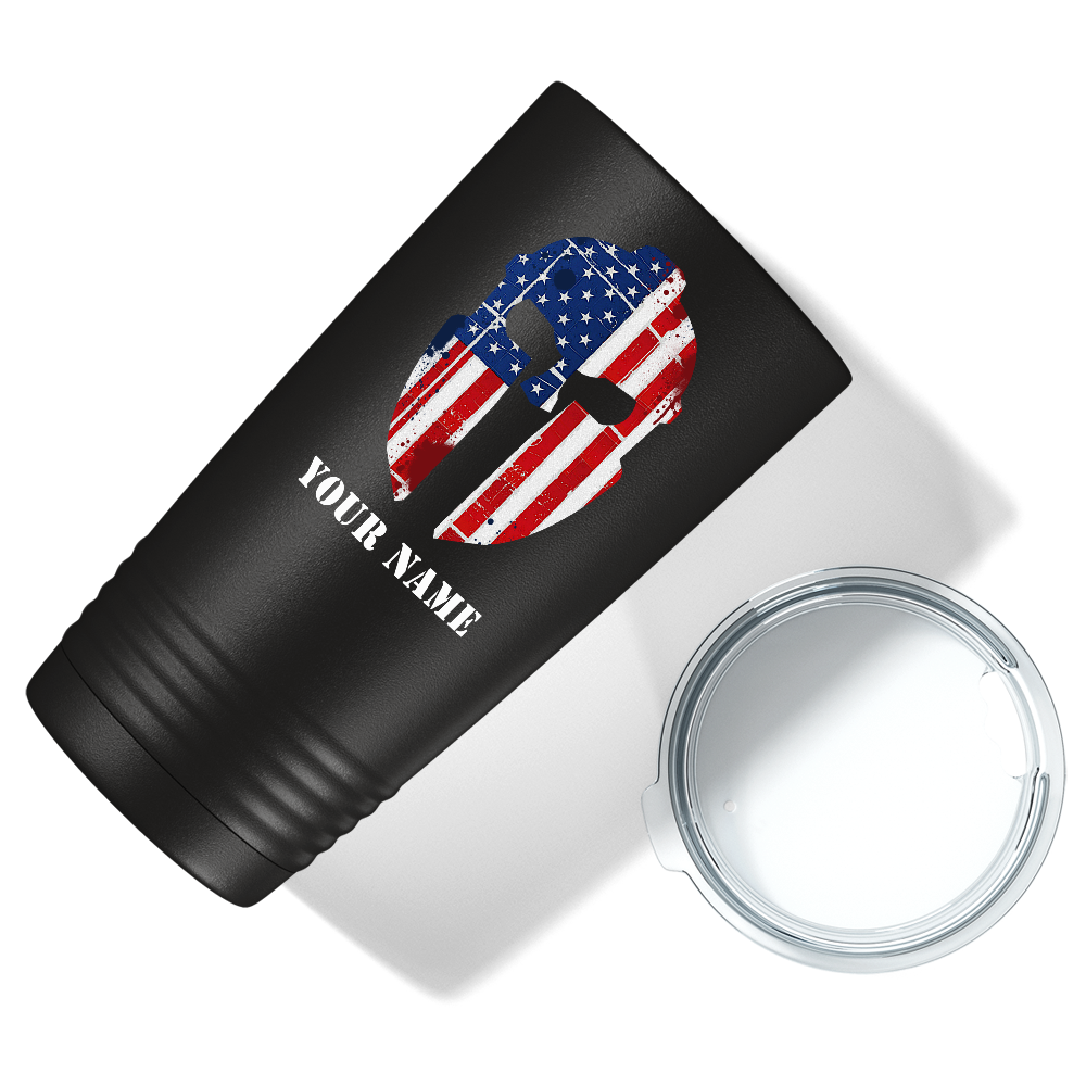 Personalized Spartan Helmet American Flag Police 20oz Black Tumbler